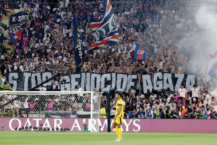 En soutien au peuple palestinien : ‘’Stop au génocide à Ghaza’’, brandi en finale de la Ligue des champions